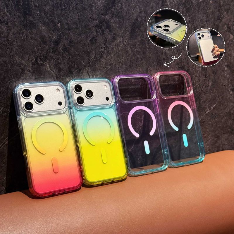 مناسب برای قاب گوشی موبایل اپل 18 پرو در دوپامین iphone17 کیس مکش مغناطیسی نفوذپذیر یخ 18 شب محافظ تلفن همراه شیب دو رنگ...حجم فروش TOP10%