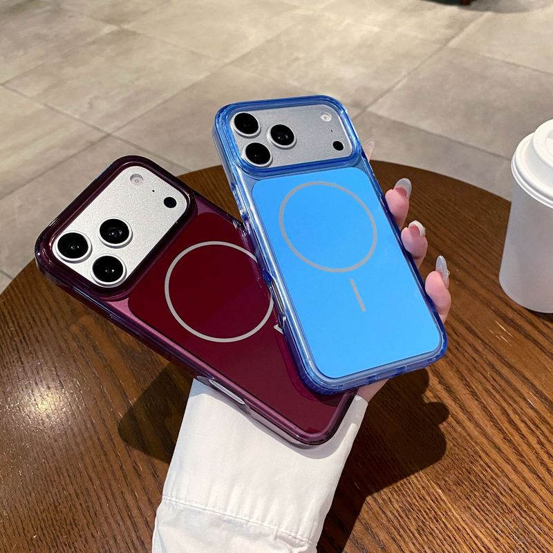 رنگ ثابت رسمی مناسب برای قاب گوشی iphone18pro گیلاس قرمز سیب 18promax دایره نازک آبی محافظ قوی مغناطیسی تلفن همراه... حجم فروش TOP10%