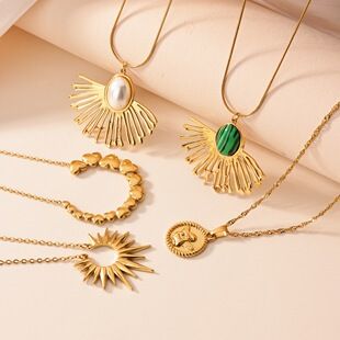 گردنبند آویز سنگی طبیعی با روکش طلای 18K استیل ضدزنگ