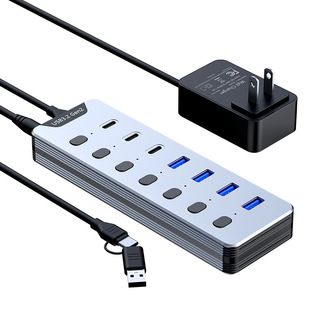 کامپیوتر 7 پورت بین مرزی USB3.2 Gen2 از آلیاژ آلومینیوم هاب USB تقسیم کننده مبدل ایستگاه داک با سرعت بالا با فناوری جدید و اتلاف حرارت آلیاژ آلومینیوم پایدار