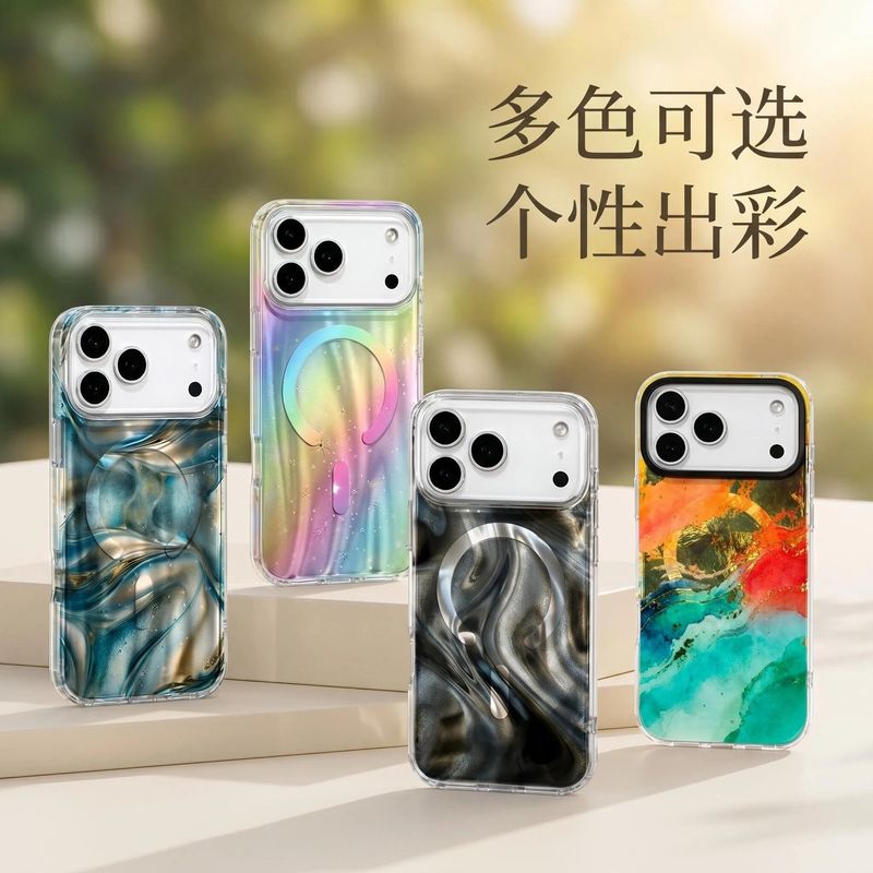 مناسب برای قاب گوشی موبایل iphone18pro، پوسته مغناطیسی طاقچه apple 17promax water ripple 16، قاب سخت ضد سقوط و ضد ضربه
