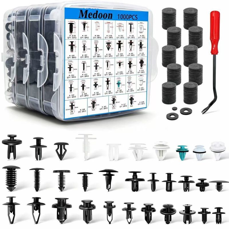 1000/1101pcs سگک جعبه جهانی ماشین 32 نوع گلگیر، گلگیر، پانل درب و سپر