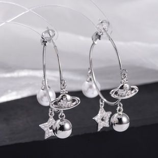 گوشواره مروارید طرح زحل مدل حلقه‌ای
