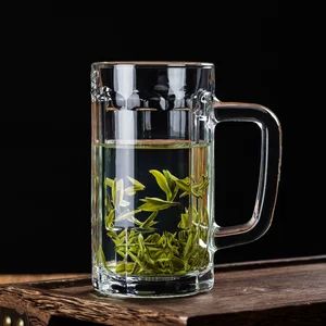 لیوان شیشه ای شفاف مقاوم به حرارت با دسته، مناسب چای و نوشیدنی