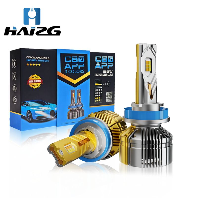 HAIZG لامپ بزرگ LED ماشین سه رنگ 160 وات مرزی C80APP چراغ های جلوی پرقدرت را کنترل می کند چراغ های ماشین اصلاح شده چراغ های LED