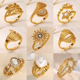 انگشتر قلب و قطره طلای 18K با روکش وکیوم و سنگ زیرکونیا، زنانه، سبک لوکس، سایز قابل تنظیم