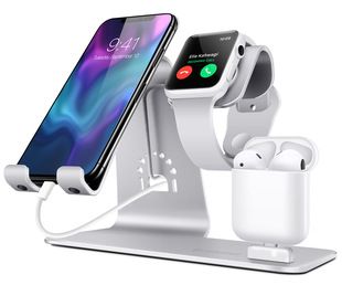 پایه رومیزی آلیاژ آلومینیوم سه در یک برای ساعت تلفن همراه اپل هدست بلوتوث AirPods تحویل 24 ساعته