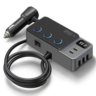 شارژر فندکی سه‌پورت GC06 با پورت PD و کلید مستقل ۱۲۰ وات