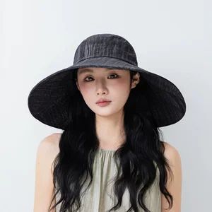 کلاه آفتابی زنانه بلند و بزرگ، با کیفیت بالا، ساده و مینیمال به سبک ژاپنی، مناسب سفرهای بیرون و محافظ در برابر آفتاب