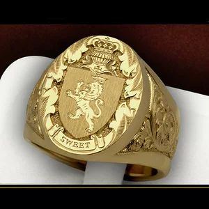 انگشتر مردانه سلطنتی با طرح نشان شیر و تاج مدل Crown Lion