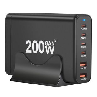 شارژر گالیم نیترید ۲۰۰ وات ۴ پورت USB-C و ۲ پورت USB-A