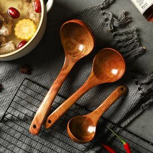 قاشق چوبی بزرگ خانگی و تجاری برای سوپ و فرنی - دسته بلند - مدل ژاپنی - مناسب قابلمه و دیگ