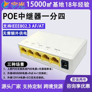 پوای ریپیتر استاندارد یک به چهار ۱۰۰ مگابیت، اکستندر شبکه با تغذیه پوآ برای دوربین مداربسته