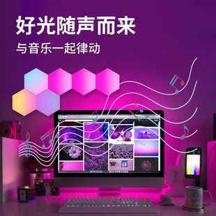 چراغ دیواری RGB هگزاگونال با میکروفون، نئون دکوراتیو