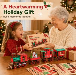 ست قطار چوبی کریسمس DIY مدل Christmas Wooden Train