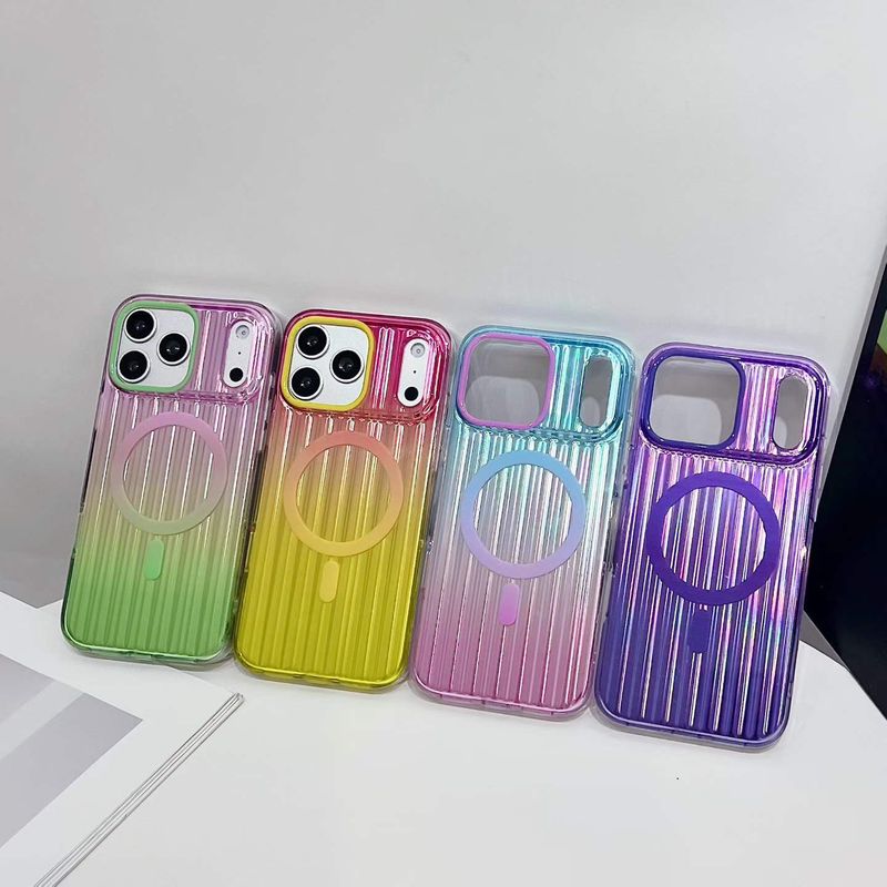 مناسب برای قاب گوشی Apple 17promax، چمدان رنگارنگ، الگوی راه راه سه بعدی 18pro، مکش مغناطیسی iPhone16، مکش مغناطیسی رنگ متضاد دوپامین IMD