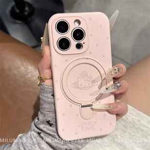 مناسب برای iPhone17ProMax بامزه خالدار کیتی cat نگهدارنده مغناطیسی تلفن همراه 16 سیلیکون مایع ظرف 48 ساعت ارسال می شود
