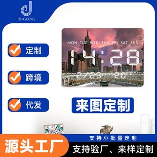 ساعت دیواری LED دیجیتال با نمایش دما و رطوبت، طرح اروپایی، مناسب پذیرایی و اتاق نشیمن