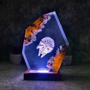 لامپ اپوکسی رزین سفینه فضایی Galaxy Space Resin Art Night Light هدیه کریسمس دست ساز