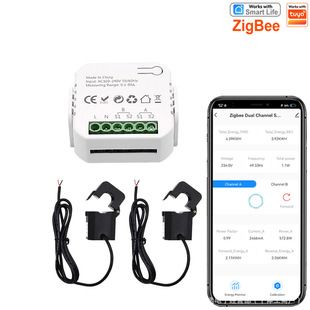 کنتور برق دوطرفه 1/2 کاناله هوشمند Zigbee با ترانسفورماتور سی تی AC100/240V سازگار با دسته مخلوط Tuya Tuya