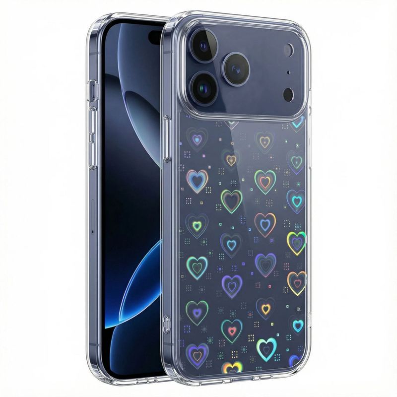 مناسب برای iphone17 شفاف قاب گوشی موبایل اپل 16 لیزر عشق کوچک رنگارنگ 17promax ضد سقوط پوسته 15p محافظ گوشی موبایل...حجم فروش TOP10%