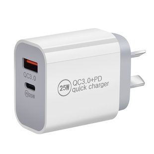 شارژر دو پورت PD 25 وات استاندارد استرالیا با پشتیبانی QC3.0