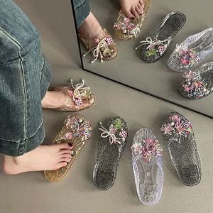 کفش های ژله ای کره ای دمپایی زنانه مد کره ای پوشاک بیرونی بائوتو کفش تخت بائوتو کفش شفاف گل لوازم جانبی کفش ساحلی