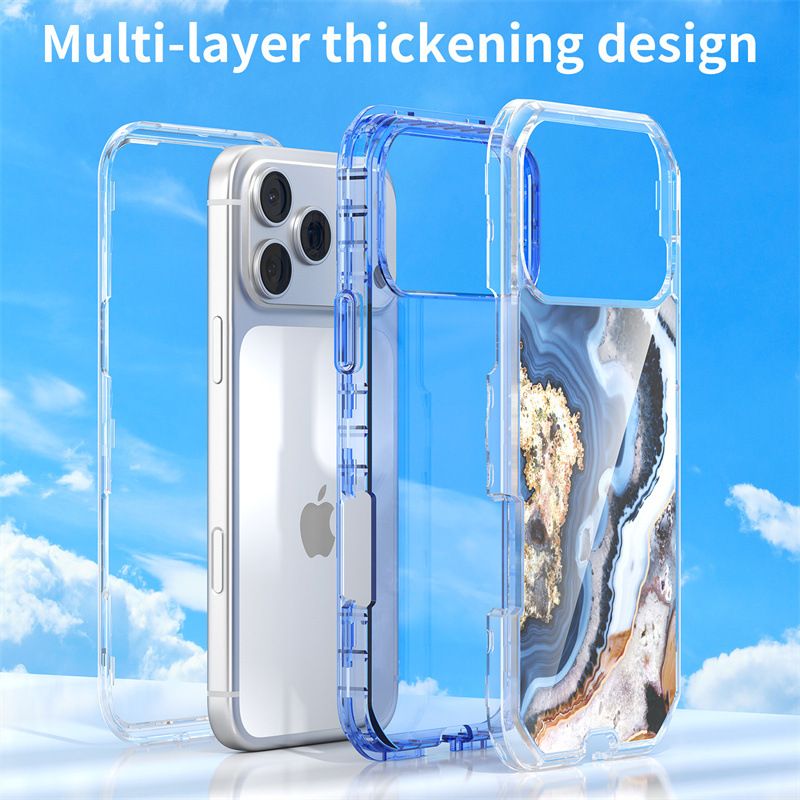 قاب گوشی موبایل سه در یک سنگ مرمر آبکاری شده برای iPhone17، روکش رویی و پایینی Apple 18promax 6/7/8P11iPho...فروش TOP10%