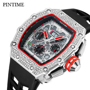 ساعت PINTIME به سبک داغ اروپایی و آمریکایی از نوع بشکه الماسی کامل ساعت مچی کوارتز توخالی ساعت مچی مکانیکی رده بالا مردانه مختلط تحویل در 48 ساعت