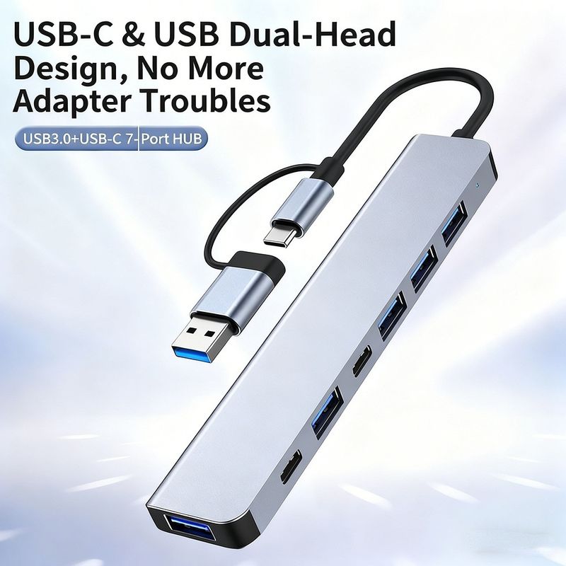 هاب USB برون مرزی هاب 7 در 1 یک تا چهار 3.0 لپ تاپ تایپ سی اسپلیتر OEM سفارشی TYPE-C بدون منبع تغذیه خارجی