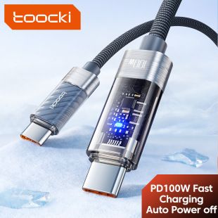 کابل شارژ Toocki 100W شفاف با قطع خودکار، مناسب هوآوی و شیائومی
