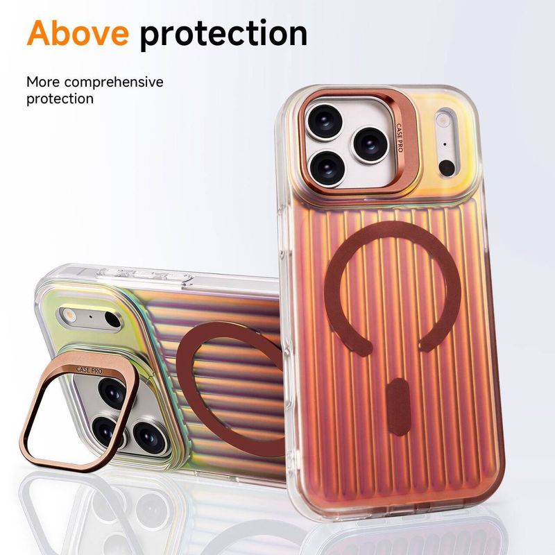 چمدان راه راه مناسب برای قاب گوشی موبایل اپل 17 نگهدارنده لنز iphone18promax لیزری شیب رنگی IMD لیزری چندکاره