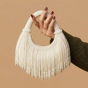 کیف دستی مرواریدی بافت‌شده سفید طرح جدید چینی