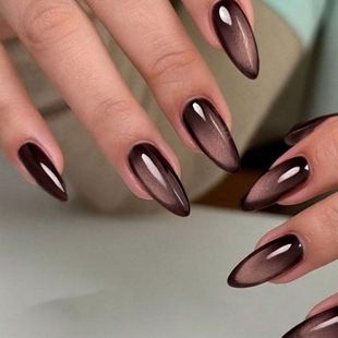 کاشت ناخن کتانی قهوهای روشن با طرح چشم گربه، ۲۴ عددی، بسته عمده