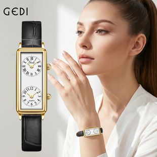 ساعت مچی زنانه کلاسیک دو صفحه بند چرمی ضدآب