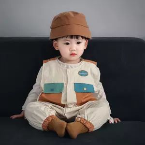 بچگانه بهاره دو تیکه، شلوار بنددار کارتونی و شیک، مناسب بهار و پاییز، لباس بیرون و سرهمی نوزادی