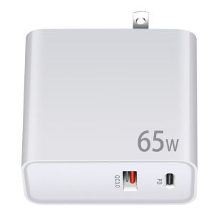 شارژر ۶۵ وات گالیم نیترید دو پورت USB-C و USB-A با دوشاخه تاشو