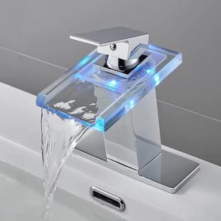 شیر آب سینک شیشه‌ای LED آبشاری مشکی