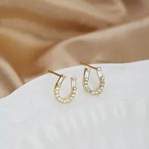 گوشواره میخی S925 نقره استرلینگ با نگین، مدل U، جدید و شیک