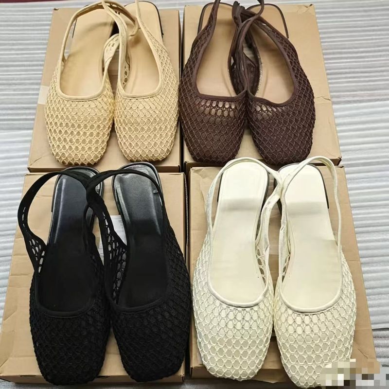 ZA تور ماهی پنجه مربعی دهانی متوسط ​​سایز بزرگ 35-42 بند پشتی تک رنگ کفش های تخت توخالی همه کاره زنانه...فروش TOP10%