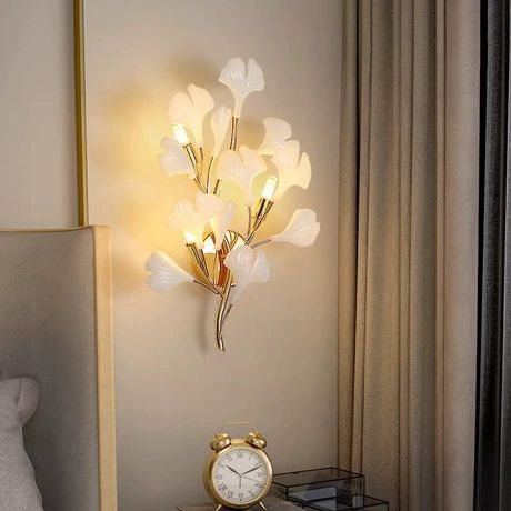 چراغ دیواری LED سر تخت هتل با طراحی برگ جینکو، مناسب دیوار پشت تخت، ویلا و راهرو
