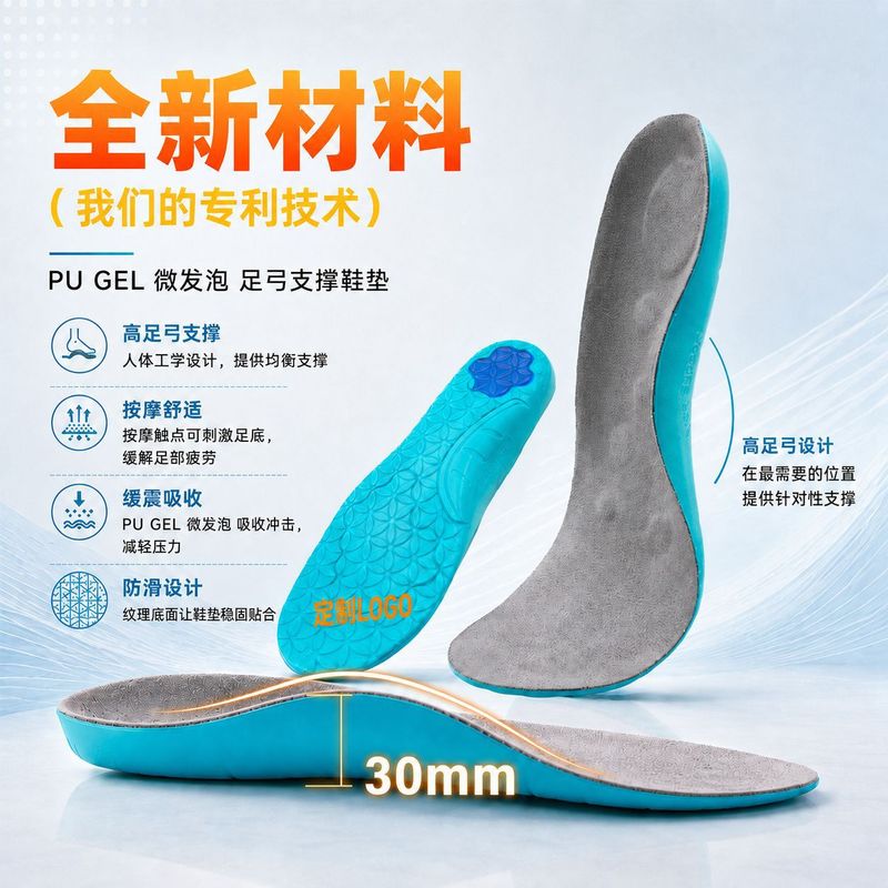 تولید کننده منبع کفی میکرو فوم جدید PU GEL 2026 سفارشی سازی شده برای دویدن کفی پشتیبان قوس ورزشی برای چاپ کامل کفی تک جنسیتی/قابل استفاده برای مردان و زنان