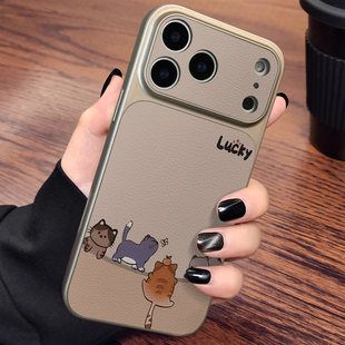 بچه گربه خوش شانس برای قاب تلفن همراه iPhone17promax مناسب است Apple 16pro مدل جدید 15pro niche 14 بافت مخلوط دسته ای پوست در عرض 48 ساعت ارسال می شود