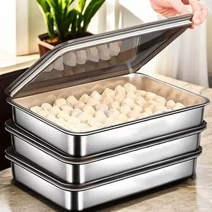 سینی مستطیلی استیل ضدزنگ دربدار برای پیراشکی، برنج، باربیکیو و سرو غذا - مناسب برای تمام پلتفرمها
