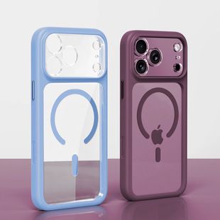 مناسب برای قاب گوشی مغناطیسی Apple 18 ProMax، لنز همه جانبه شفاف کریستال یخ، قاب محافظ ضد سقوط آیفون 17 با عملکردهای جدید، مکش مغناطیسی دقیق و پایدار