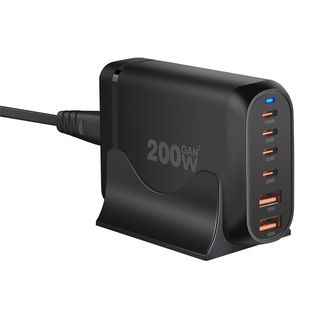 شارژر رومیزی PD 200 وات گالیم نیترید 3 پورت USB-C و 3 پورت USB-A