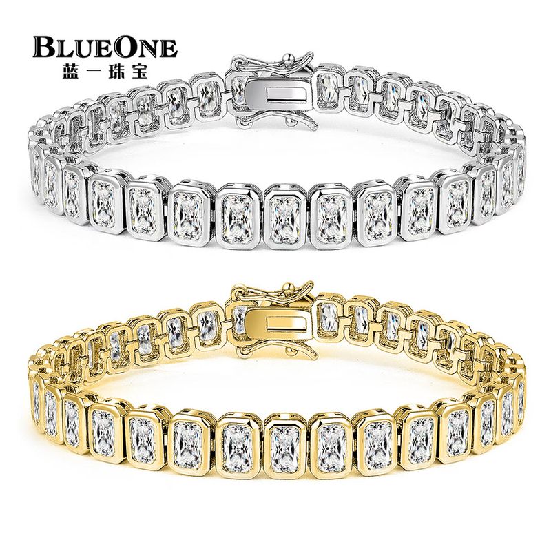 BLUEONE برون مرزی اروپا و آمریکا مربع کامل الماس زیرکون زنجیر تنیس دستبند مردانه و زنانه بالا دستبند هیپ هاپ دستبند جواهرات فروش TOP10%