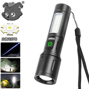 چراغقوه LED آلومینیومی قوی با نور لیزر و چراغ جانبی COB، زومدار قابل حمل