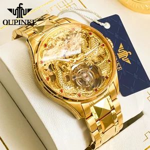 ساعت مچی مردانه اوپینکه با طرح اژدهای چینی، مکانیکی، ضدآب با بند استیل