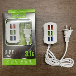 شارژر موبایل ۶ پورت USB با کابل، مناسب اپل و اندروید